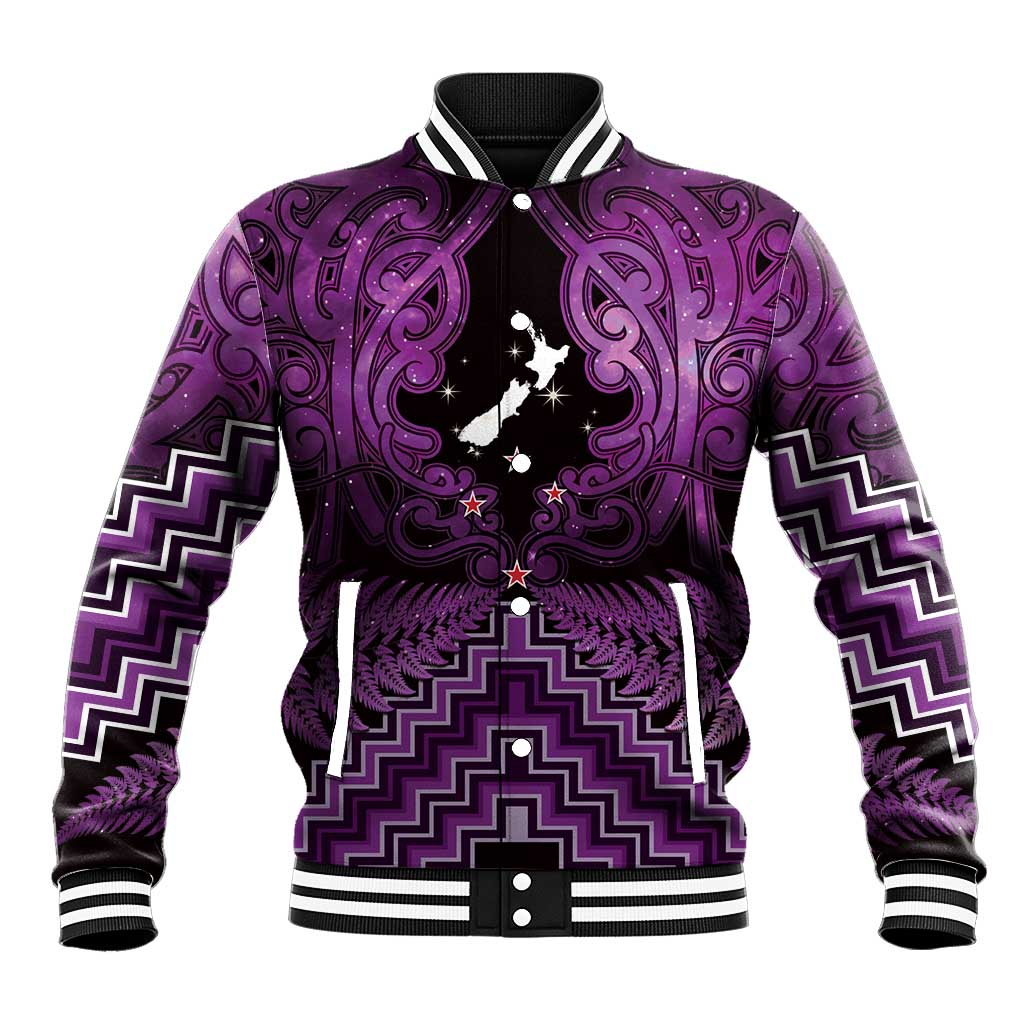 Personalised Aotearoa Matariki Baseball Jacket Purple Fern Maori Poutama LT01 Unisex Purple - Polynesian Pride