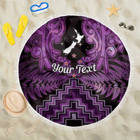 Personalised Aotearoa Matariki Beach Blanket Purple Fern Maori Poutama LT01 One Size 150cm Purple - Polynesian Pride