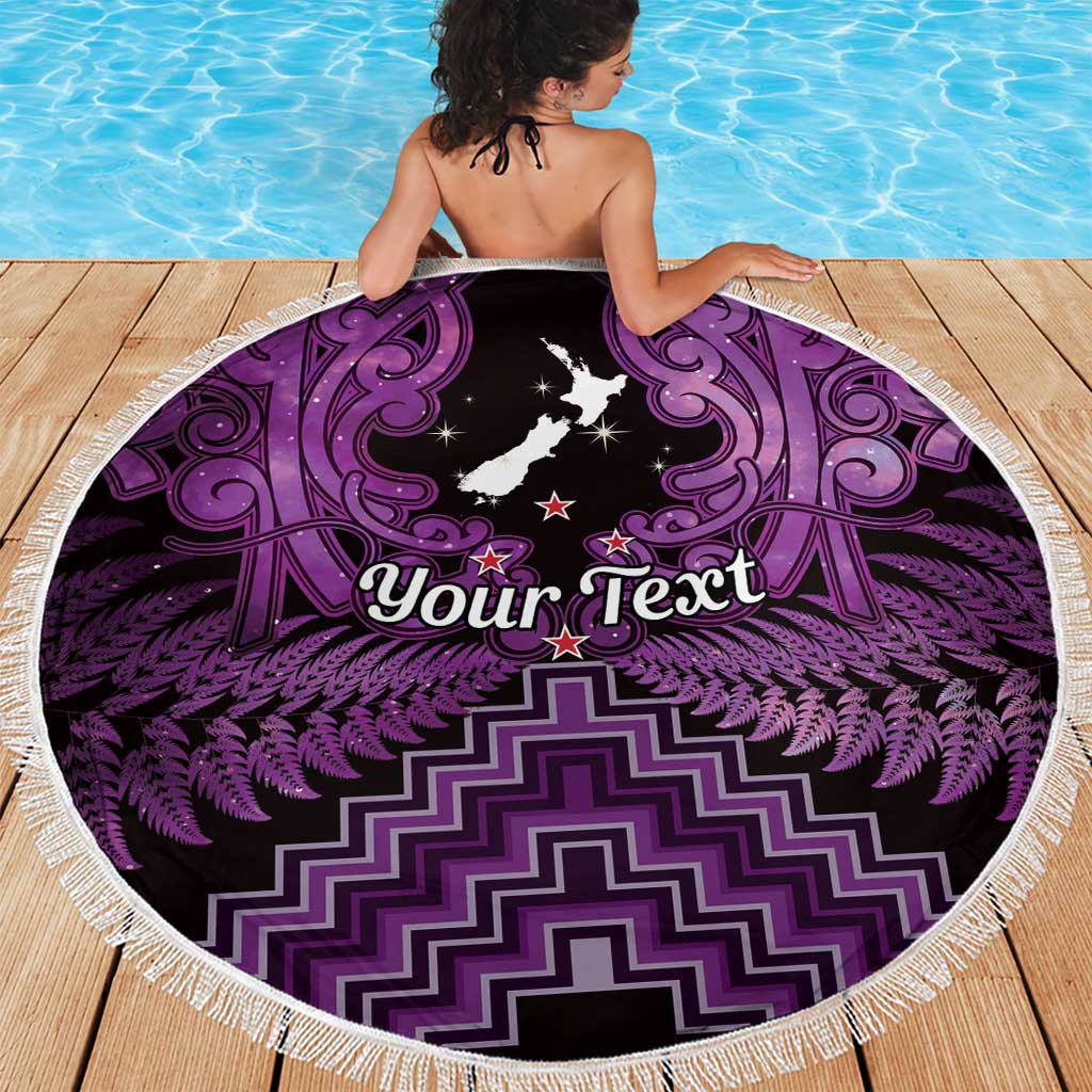 Personalised Aotearoa Matariki Beach Blanket Purple Fern Maori Poutama LT01 - Polynesian Pride