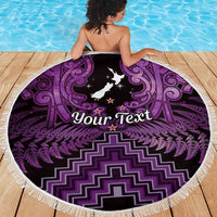Personalised Aotearoa Matariki Beach Blanket Purple Fern Maori Poutama LT01 - Polynesian Pride