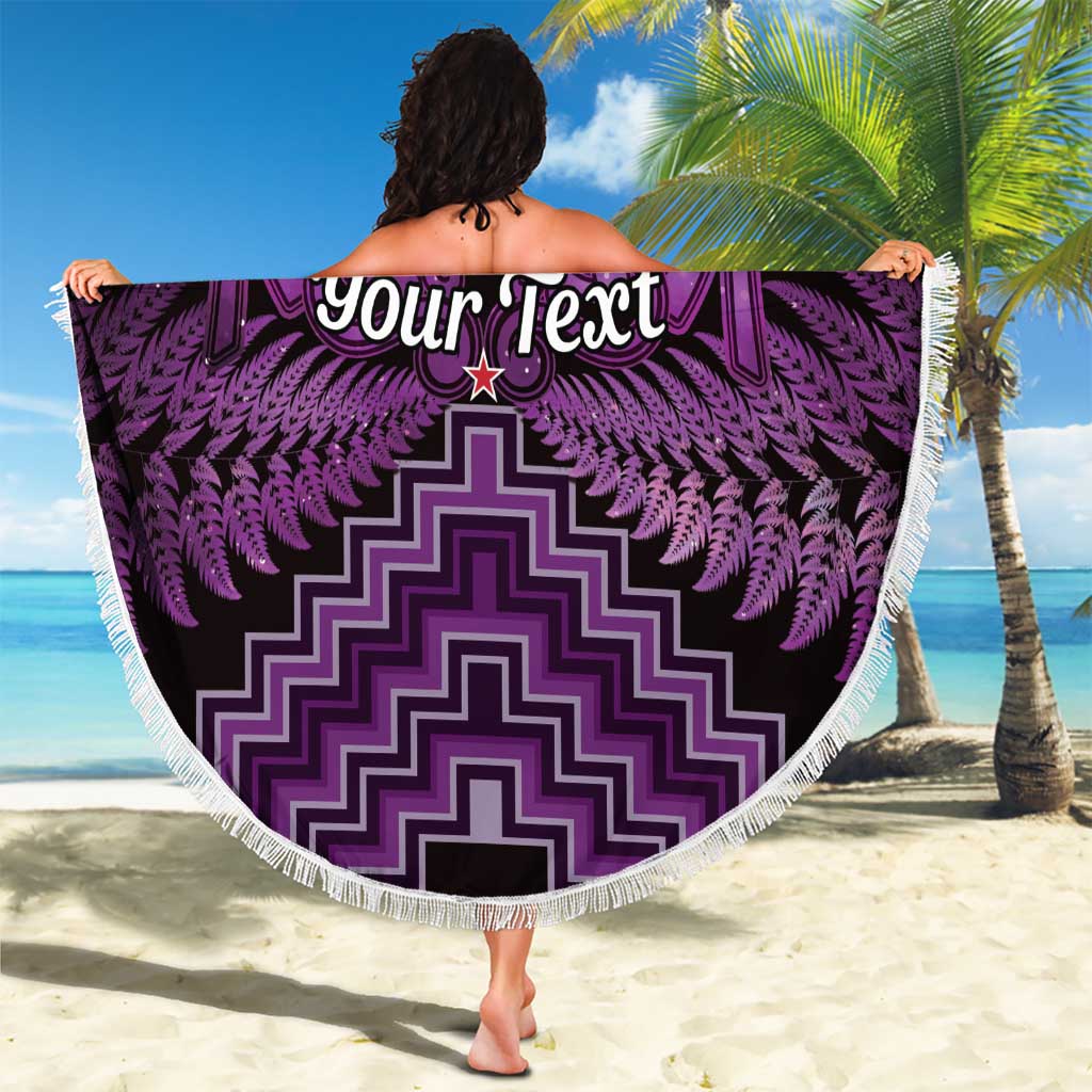 Personalised Aotearoa Matariki Beach Blanket Purple Fern Maori Poutama LT01 - Polynesian Pride