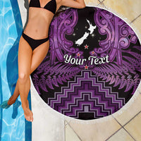 Personalised Aotearoa Matariki Beach Blanket Purple Fern Maori Poutama LT01 - Polynesian Pride