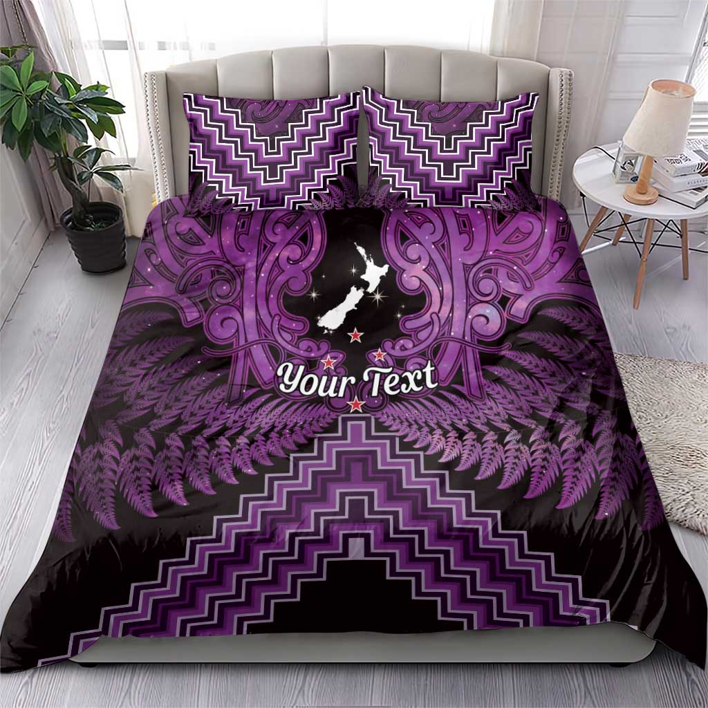 Personalised Aotearoa Matariki Bedding Set Purple Fern Maori Poutama