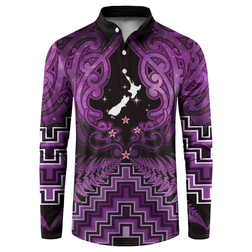 Personalised Aotearoa Matariki Button Sweatshirt Purple Fern Maori Poutama LT01 Purple - Polynesian Pride