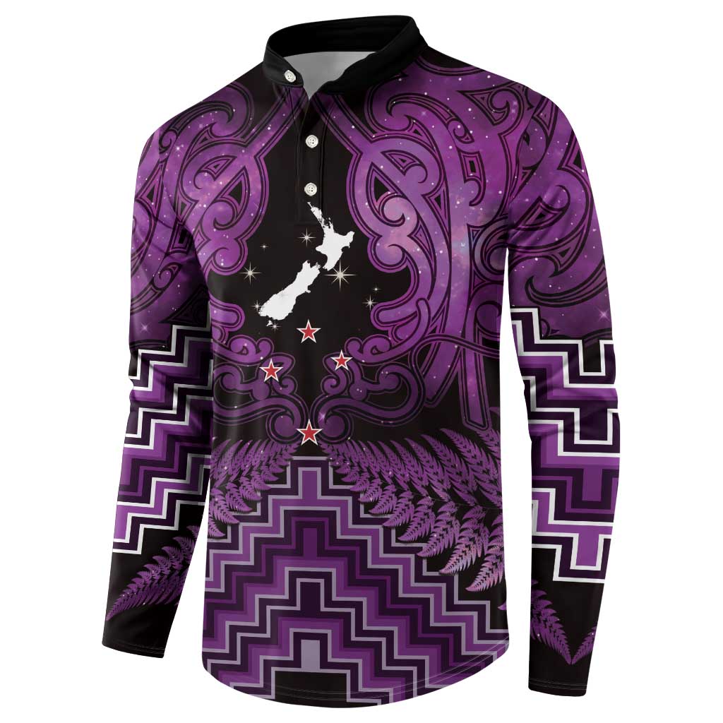 Personalised Aotearoa Matariki Button Sweatshirt Purple Fern Maori Poutama LT01 - Polynesian Pride