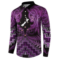Personalised Aotearoa Matariki Button Sweatshirt Purple Fern Maori Poutama LT01 - Polynesian Pride