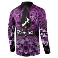Personalised Aotearoa Matariki Button Sweatshirt Purple Fern Maori Poutama LT01 - Polynesian Pride
