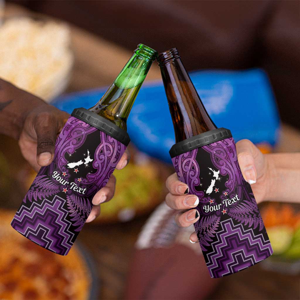 Personalised Aotearoa Matariki 4 in 1 Can Cooler Tumbler Purple Fern Maori Poutama