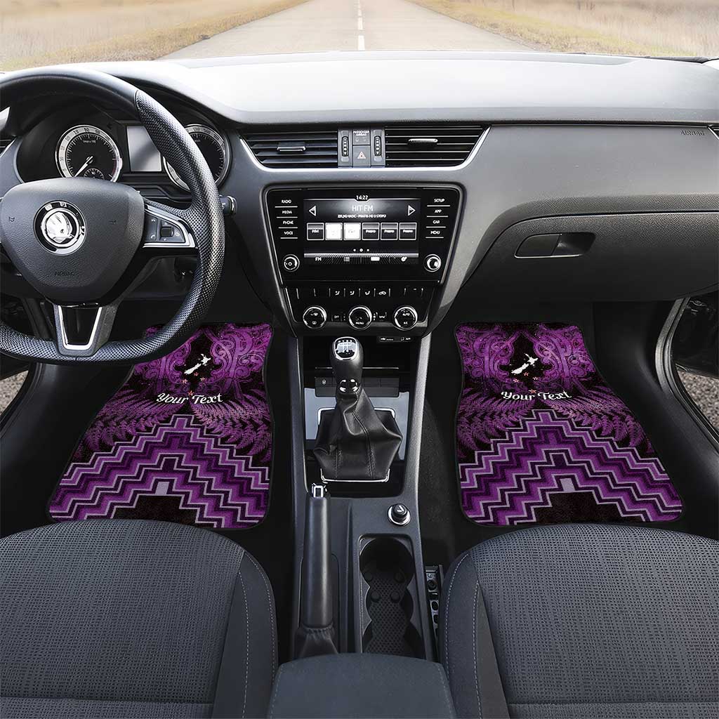 Personalised Aotearoa Matariki Car Mats Purple Fern Maori Poutama LT01 Set 2pcs - Front Purple - Polynesian Pride