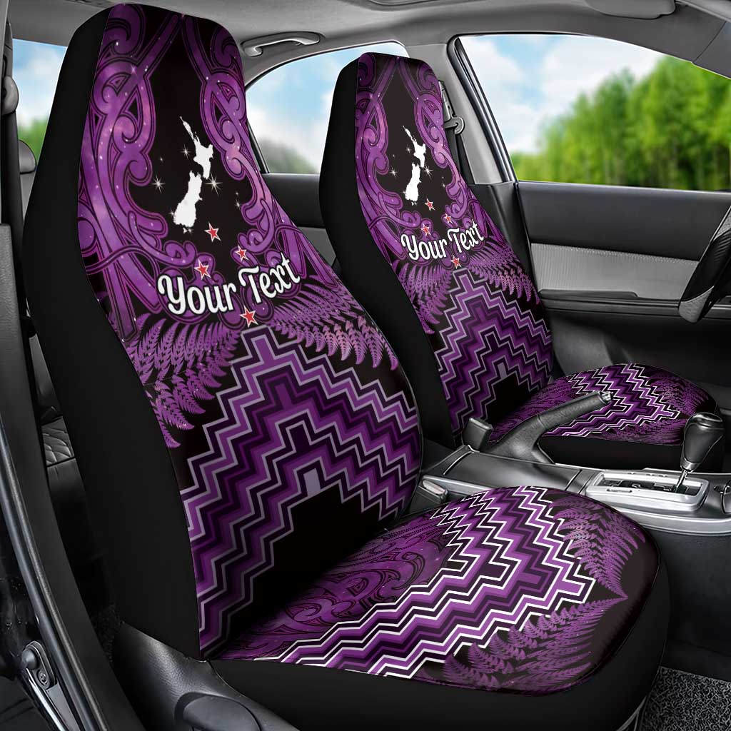 Personalised Aotearoa Matariki Car Seat Cover Purple Fern Maori Poutama