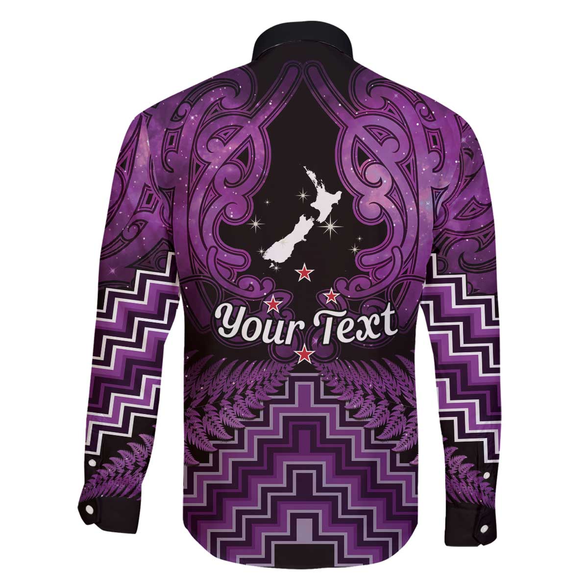 Personalised Aotearoa Matariki Family Matching Off The Shoulder Long Sleeve Dress and Hawaiian Shirt Purple Fern Maori Poutama