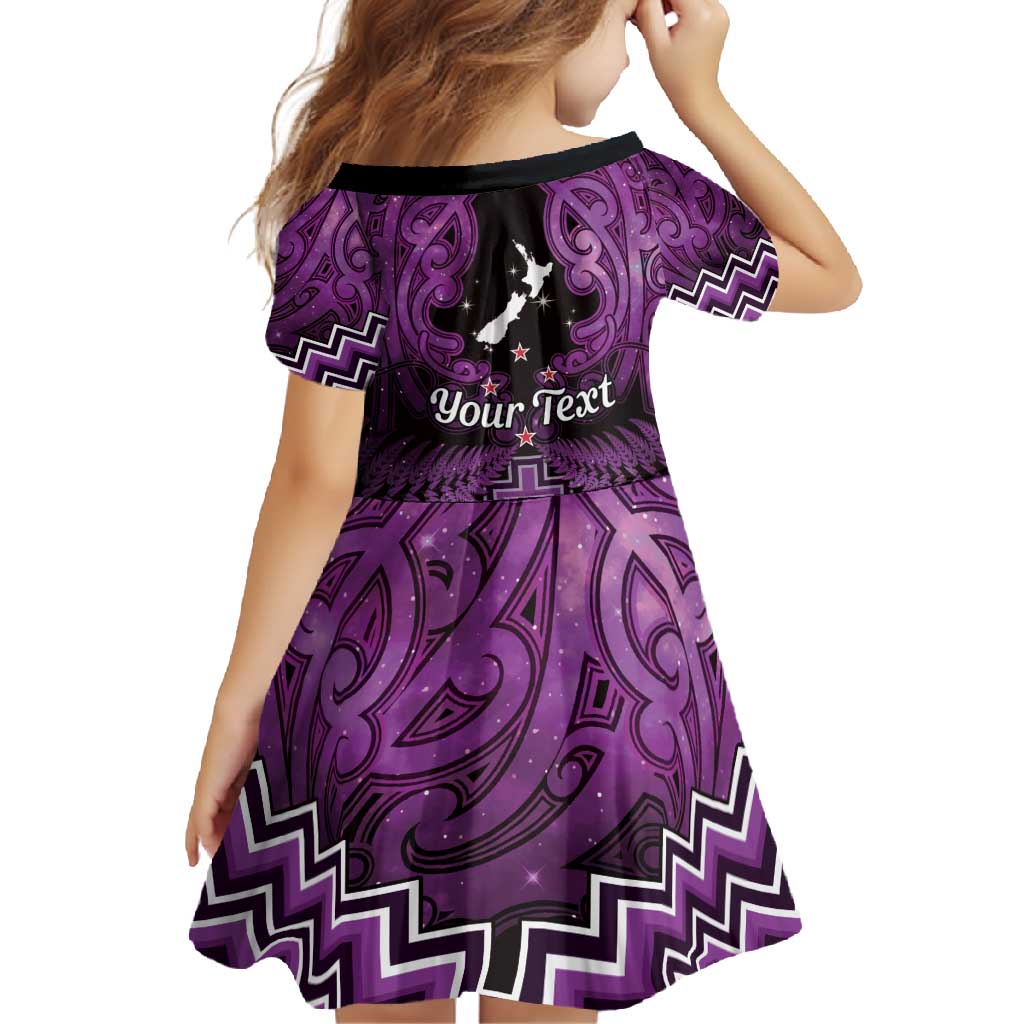 Personalised Aotearoa Matariki Family Matching Off Shoulder Maxi Dress and Hawaiian Shirt Purple Fern Maori Poutama