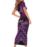 Personalised Aotearoa Matariki Family Matching Short Sleeve Bodycon Dress and Hawaiian Shirt Purple Fern Maori Poutama