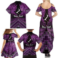 Personalised Aotearoa Matariki Family Matching Summer Maxi Dress and Hawaiian Shirt Purple Fern Maori Poutama
