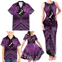 Personalised Aotearoa Matariki Family Matching Tank Maxi Dress and Hawaiian Shirt Purple Fern Maori Poutama