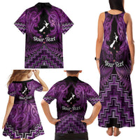 Personalised Aotearoa Matariki Family Matching Tank Maxi Dress and Hawaiian Shirt Purple Fern Maori Poutama