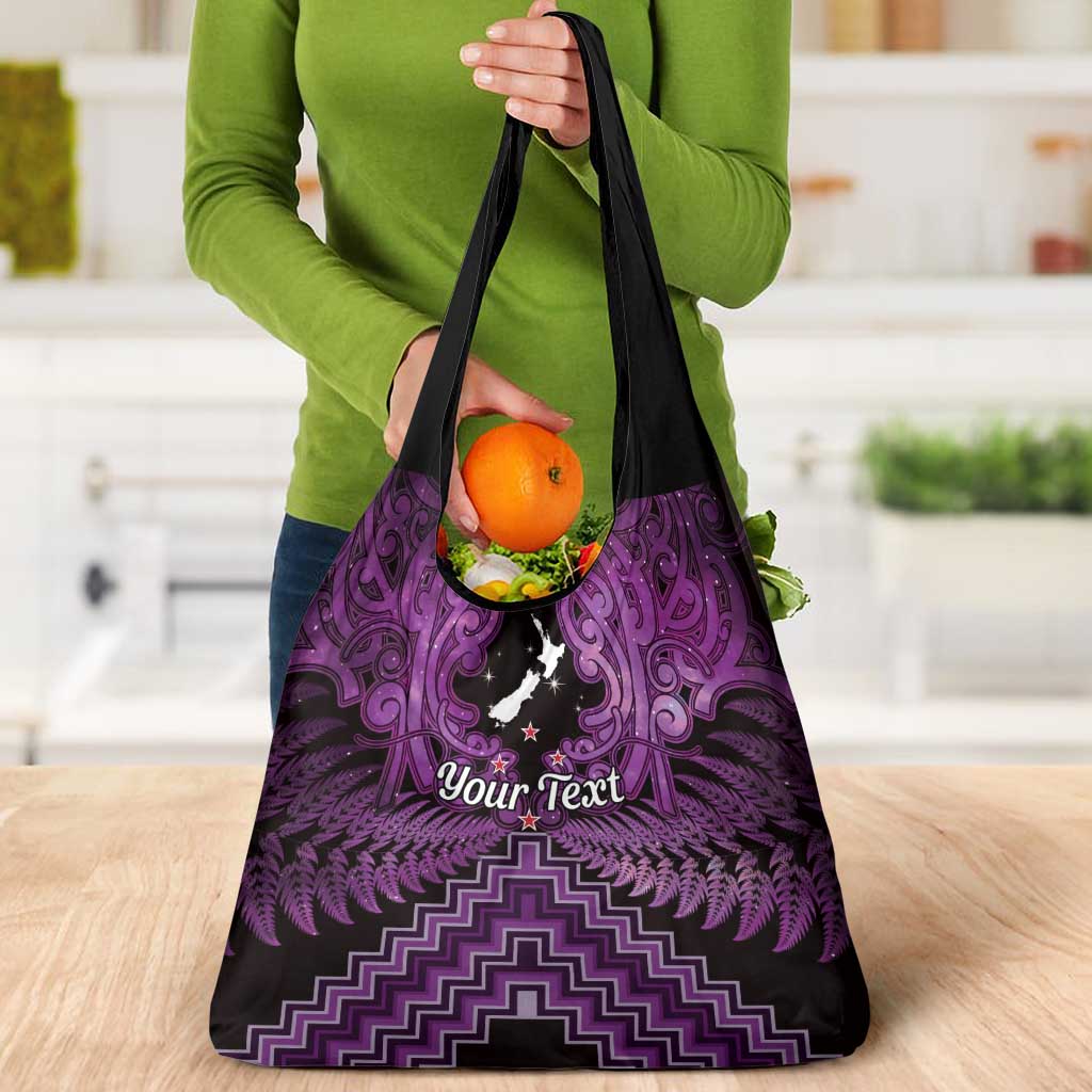 Personalised Aotearoa Matariki Grocery Bag Purple Fern Maori Poutama LT01 - Polynesian Pride