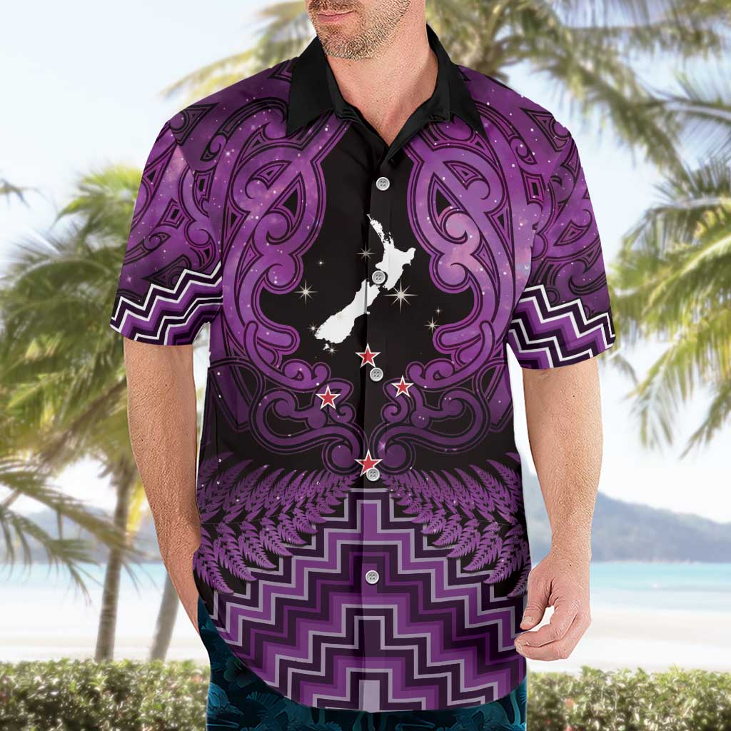 Personalised Aotearoa Matariki Hawaiian Shirt Purple Fern Maori Poutama LT01 - Polynesian Pride