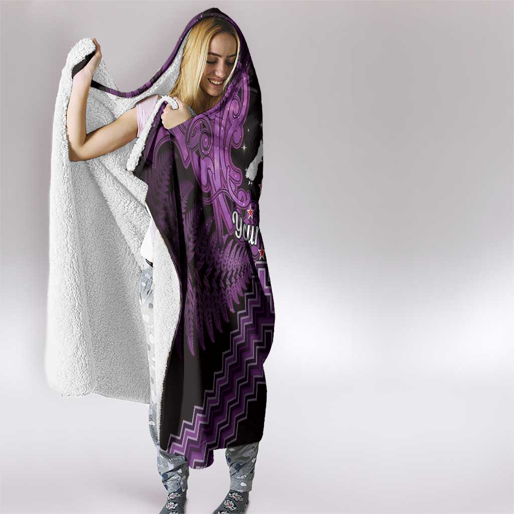 Personalised Aotearoa Matariki Hooded Blanket Purple Fern Maori Poutama LT01 - Polynesian Pride