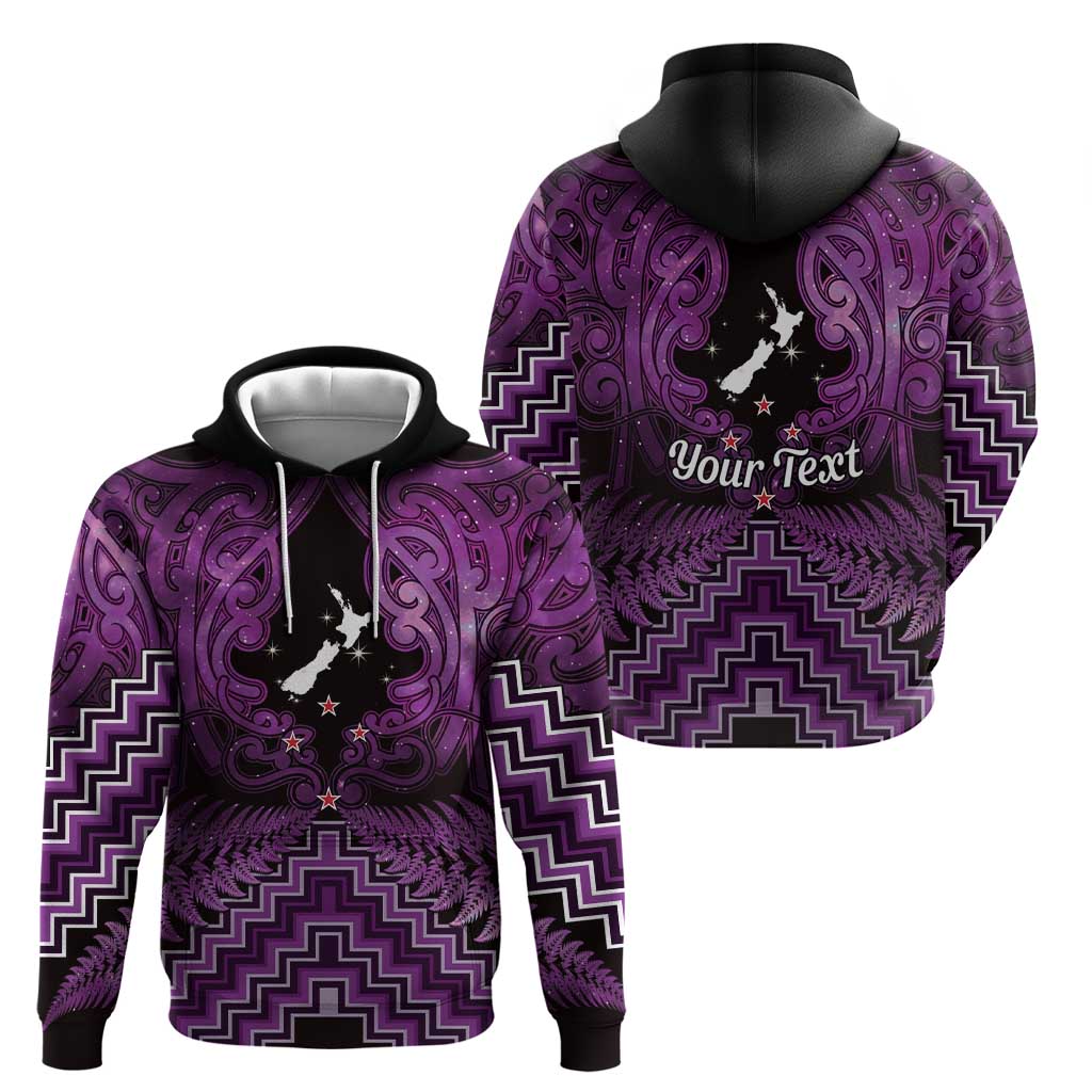 Personalised Aotearoa Matariki Hoodie Purple Fern Maori Poutama