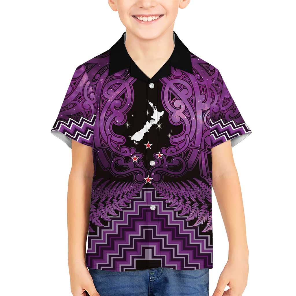 Personalised Aotearoa Matariki Kid Hawaiian Shirt Purple Fern Maori Poutama LT01 Kid Purple - Polynesian Pride