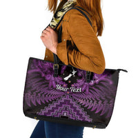 Personalised Aotearoa Matariki Leather Tote Bag Purple Fern Maori Poutama