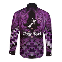 Personalised Aotearoa Matariki Long Sleeve Button Shirt Purple Fern Maori Poutama LT01 - Polynesian Pride