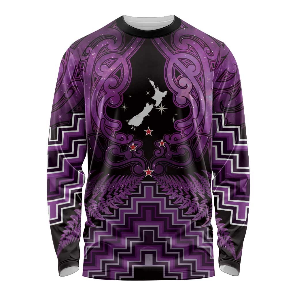Personalised Aotearoa Matariki Long Sleeve Shirt Purple Fern Maori Poutama LT01 Unisex Purple - Polynesian Pride