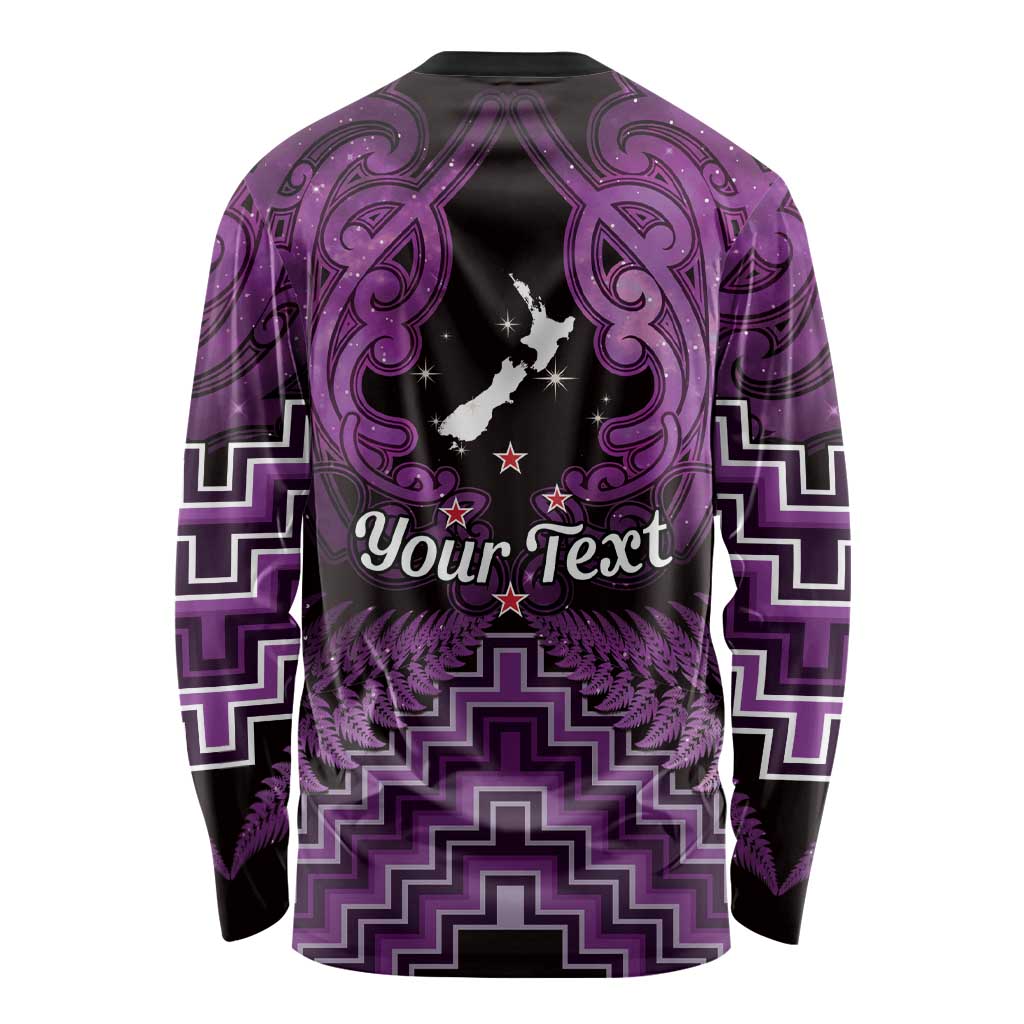 Personalised Aotearoa Matariki Long Sleeve Shirt Purple Fern Maori Poutama LT01 - Polynesian Pride
