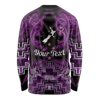 Personalised Aotearoa Matariki Long Sleeve Shirt Purple Fern Maori Poutama LT01 - Polynesian Pride