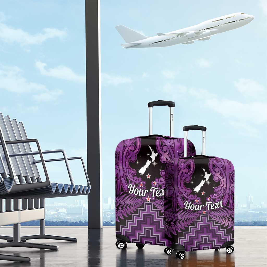 Personalised Aotearoa Matariki Luggage Cover Purple Fern Maori Poutama