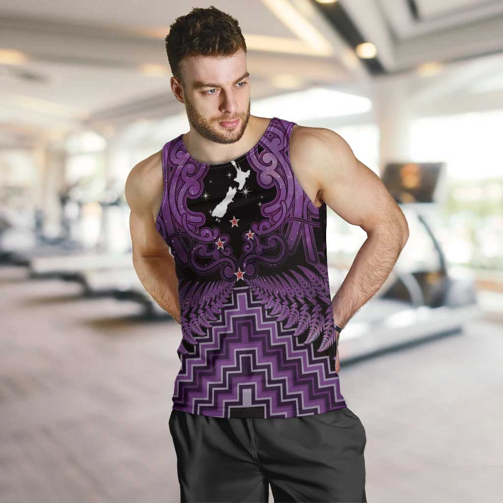 Personalised Aotearoa Matariki Men Tank Top Purple Fern Maori Poutama LT01 Purple - Polynesian Pride