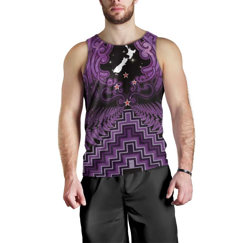 Personalised Aotearoa Matariki Men Tank Top Purple Fern Maori Poutama LT01 - Polynesian Pride
