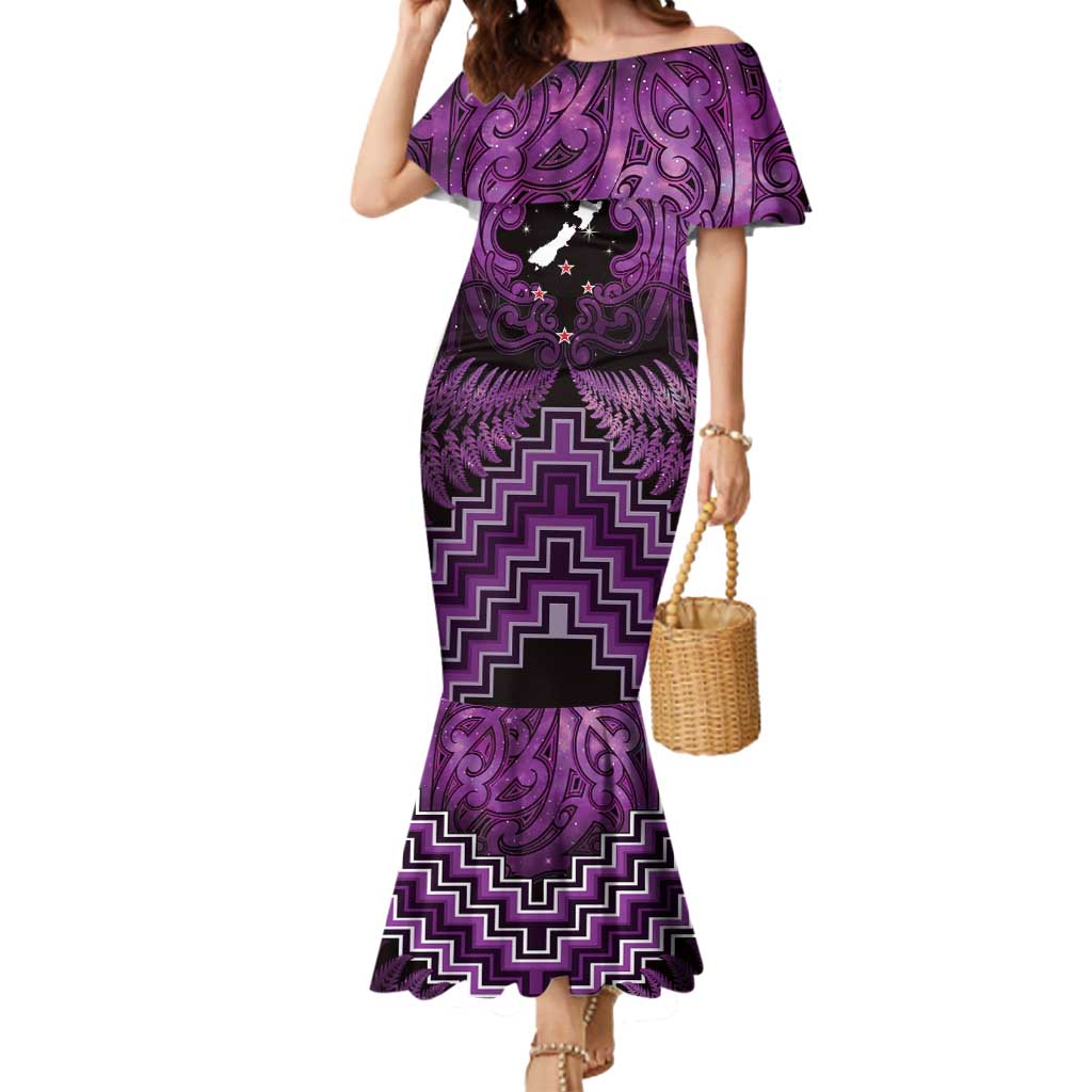 Personalised Aotearoa Matariki Mermaid Dress Purple Fern Maori Poutama