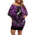 Personalised Aotearoa Matariki Off Shoulder Short Dress Purple Fern Maori Poutama