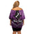 Personalised Aotearoa Matariki Off Shoulder Short Dress Purple Fern Maori Poutama