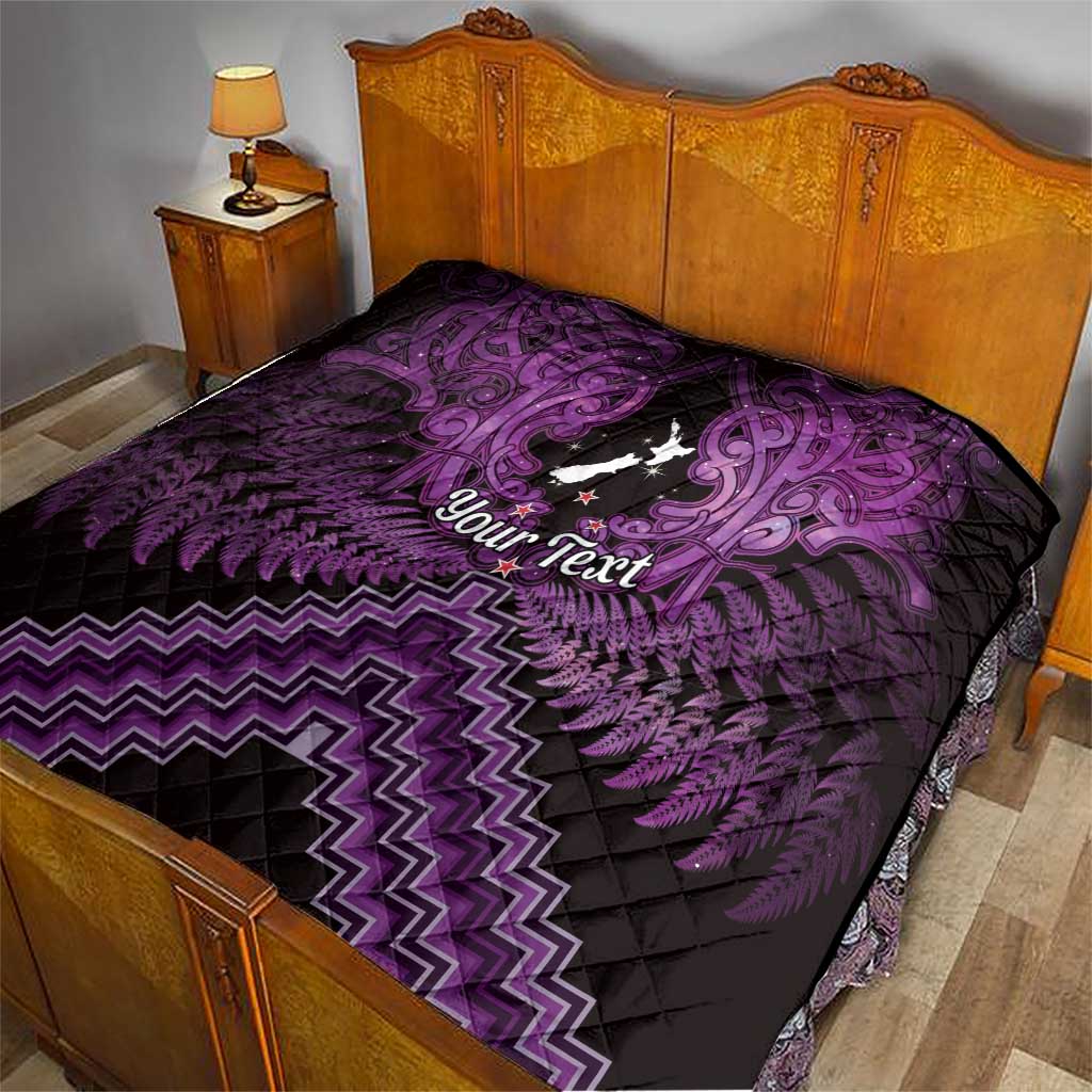 Personalised Aotearoa Matariki Quilt Purple Fern Maori Poutama