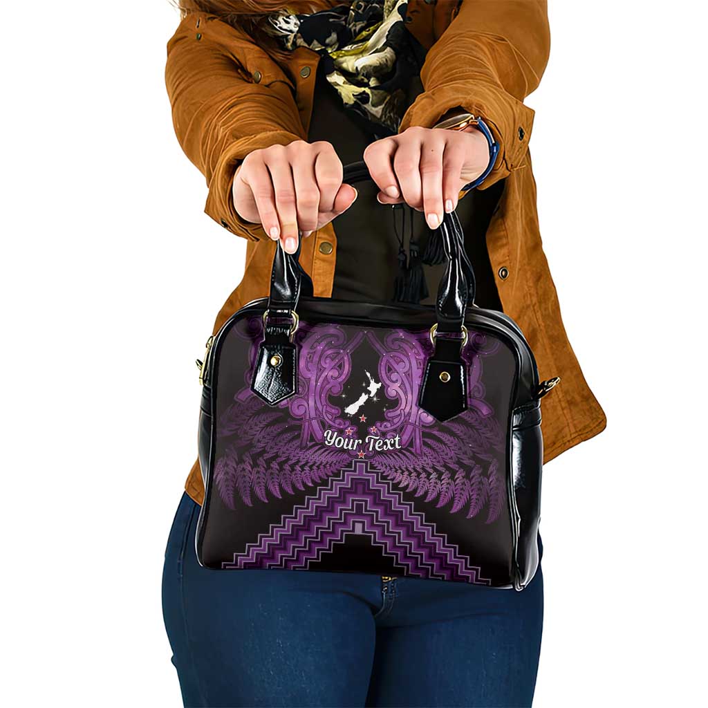 Personalised Aotearoa Matariki Shoulder Handbag Purple Fern Maori Poutama