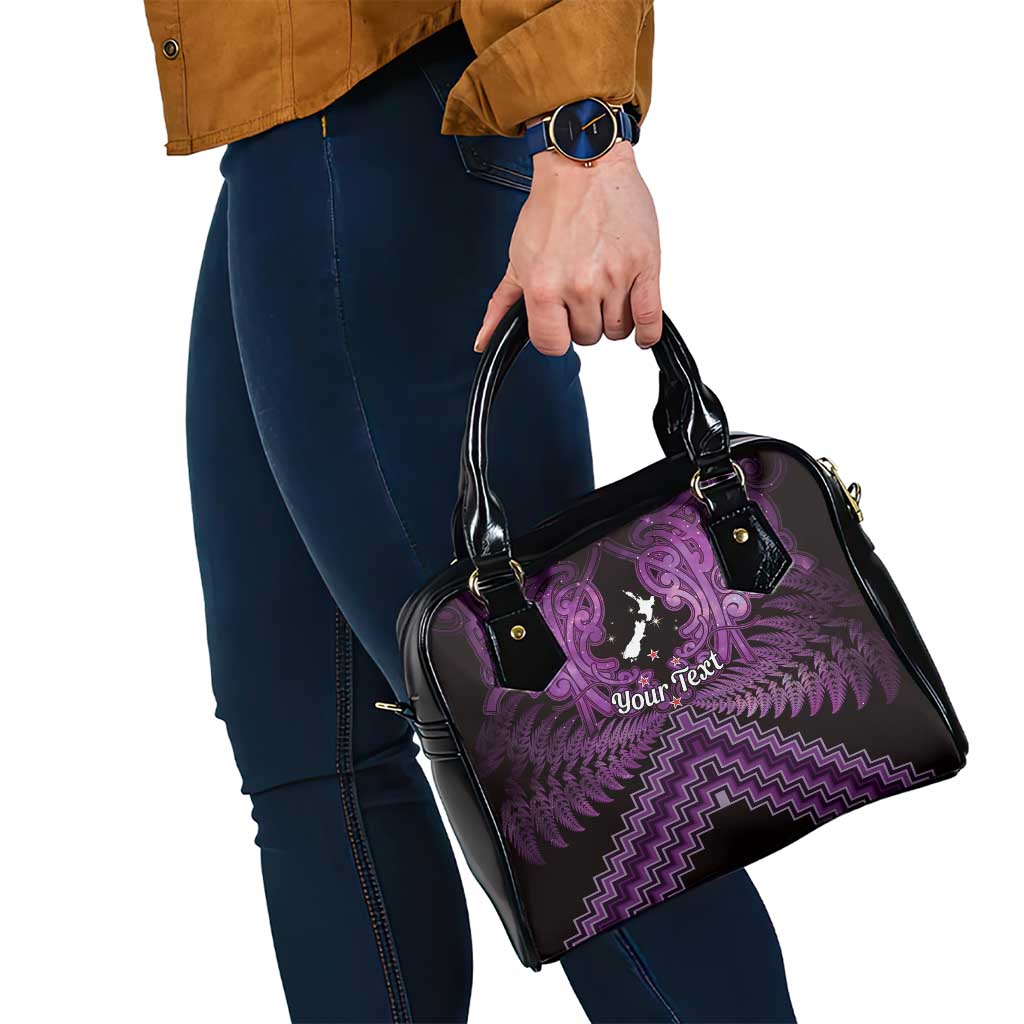 Personalised Aotearoa Matariki Shoulder Handbag Purple Fern Maori Poutama