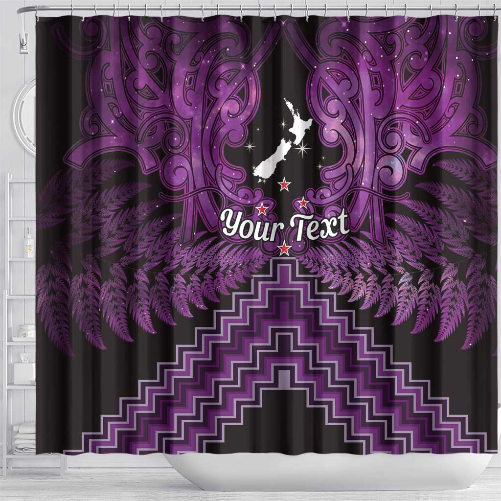 Personalised Aotearoa Matariki Shower Curtain Purple Fern Maori Poutama