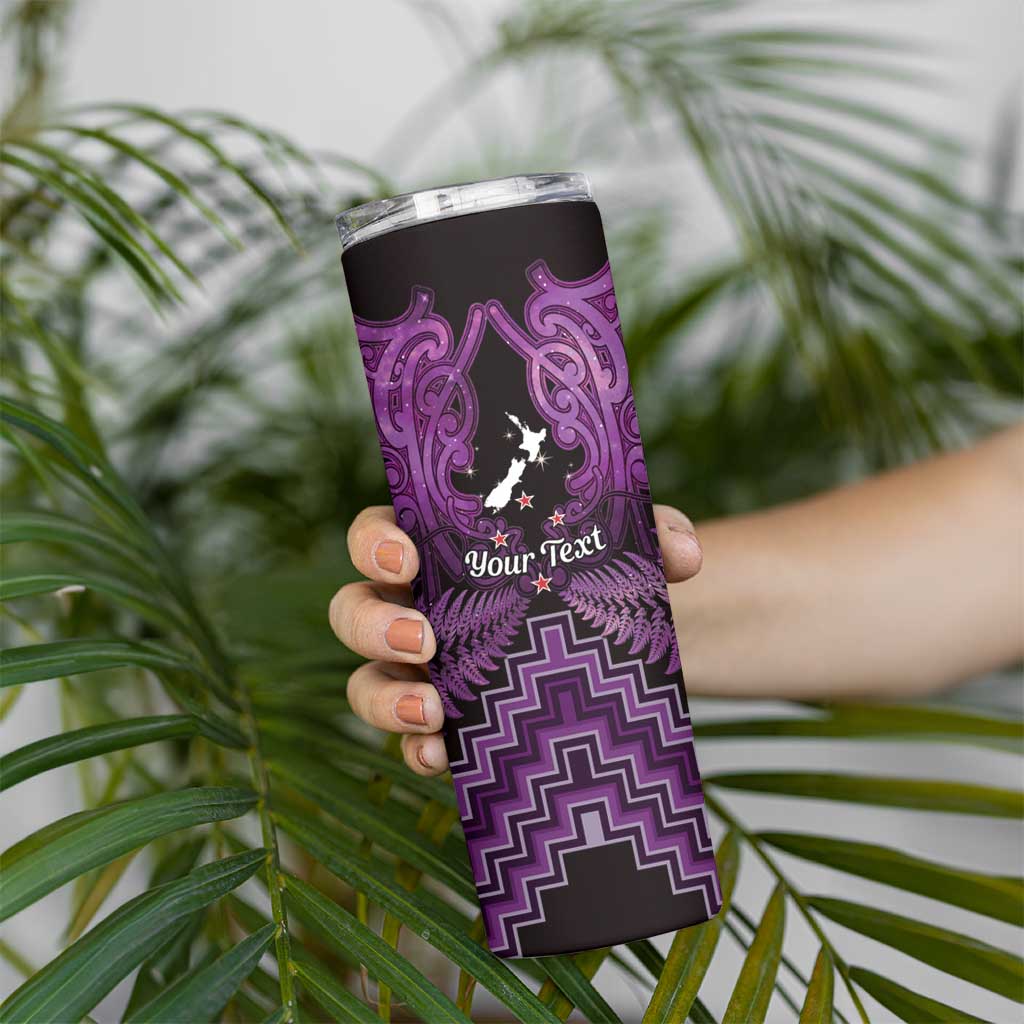 Personalised Aotearoa Matariki Skinny Tumbler Purple Fern Maori Poutama