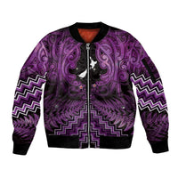 Personalised Aotearoa Matariki Sleeve Zip Bomber Jacket Purple Fern Maori Poutama