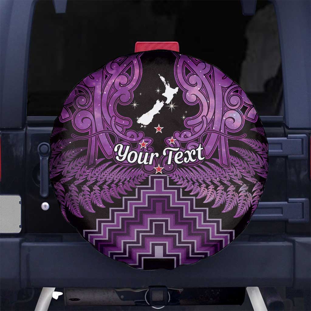 Personalised Aotearoa Matariki Spare Tire Cover Purple Fern Maori Poutama
