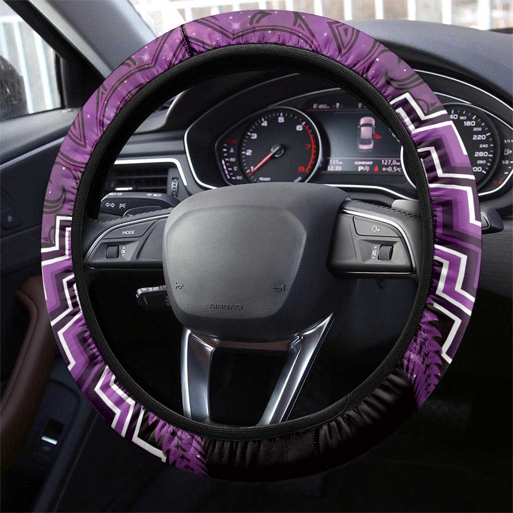 Aotearoa Matariki Steering Wheel Cover Purple Fern Maori Poutama LT01 - Polynesian Pride