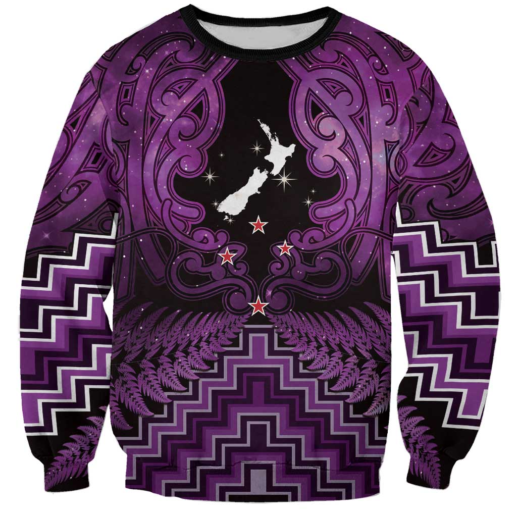 Personalised Aotearoa Matariki Sweatshirt Purple Fern Maori Poutama LT01 Unisex Purple - Polynesian Pride