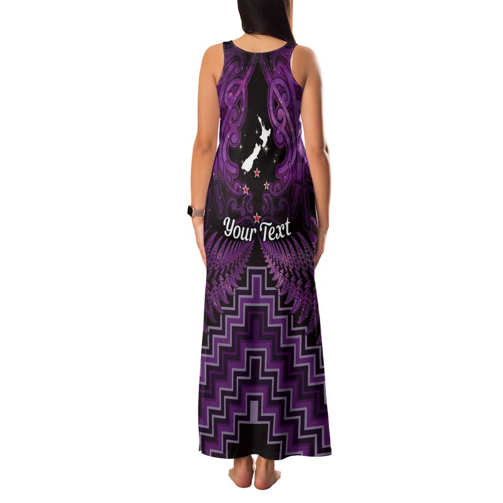 Personalised Aotearoa Matariki Tank Maxi Dress Purple Fern Maori Poutama