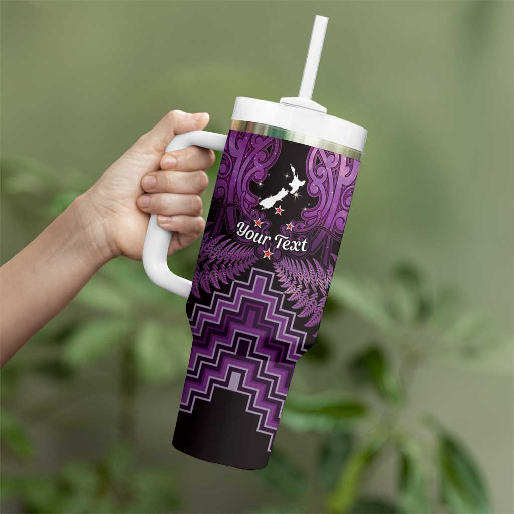 Personalised Aotearoa Matariki Tumbler With Handle Purple Fern Maori Poutama