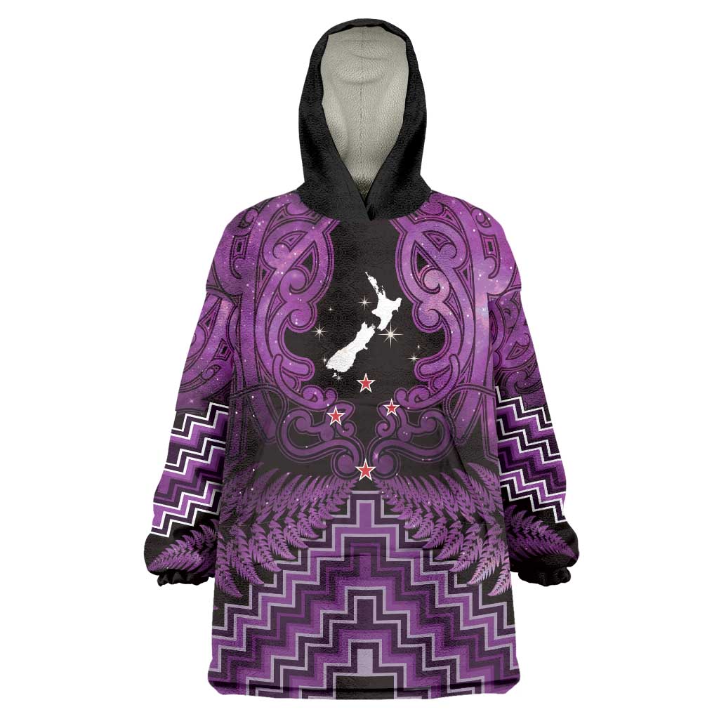Personalised Aotearoa Matariki Wearable Blanket Hoodie Purple Fern Maori Poutama LT01 One Size Purple - Polynesian Pride