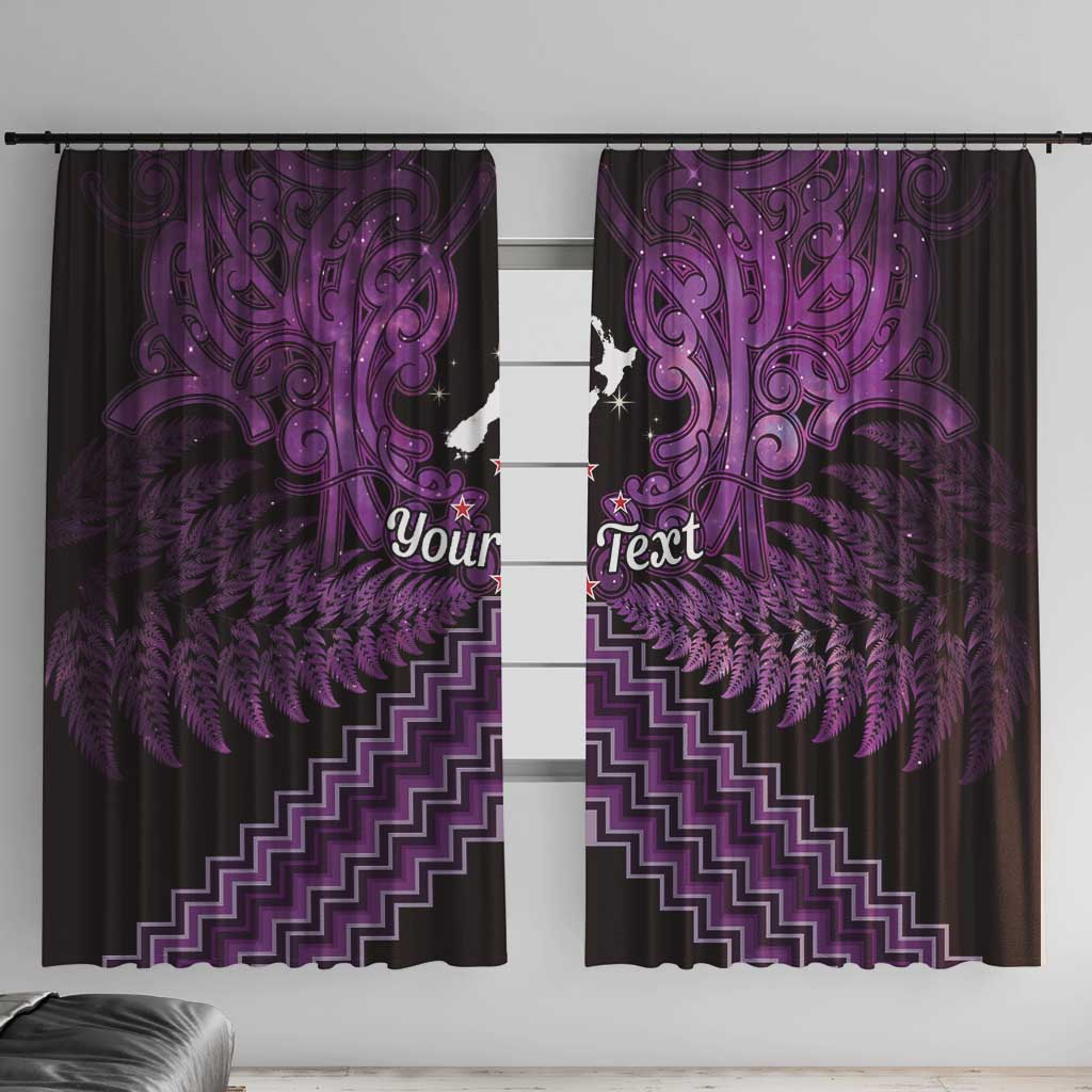 Personalised Aotearoa Matariki Window Curtain Purple Fern Maori Poutama LT01 With Hooks Purple - Polynesian Pride