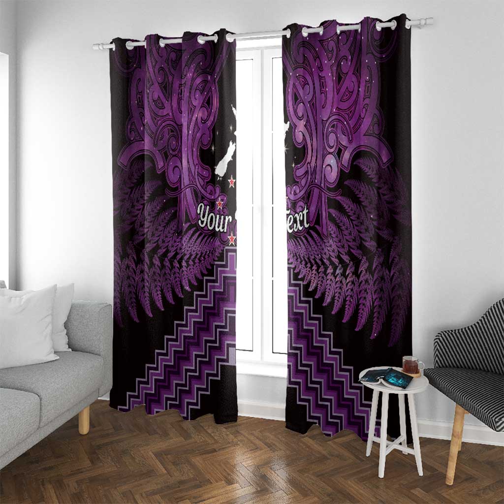 Personalised Aotearoa Matariki Window Curtain Purple Fern Maori Poutama LT01 With Grommets Purple - Polynesian Pride